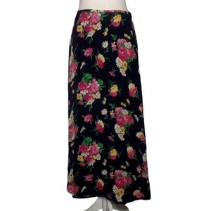 Lauren Ralph Lauren Navy Blue Floral Print Silk Midi Length Lined Skirt Size 6
